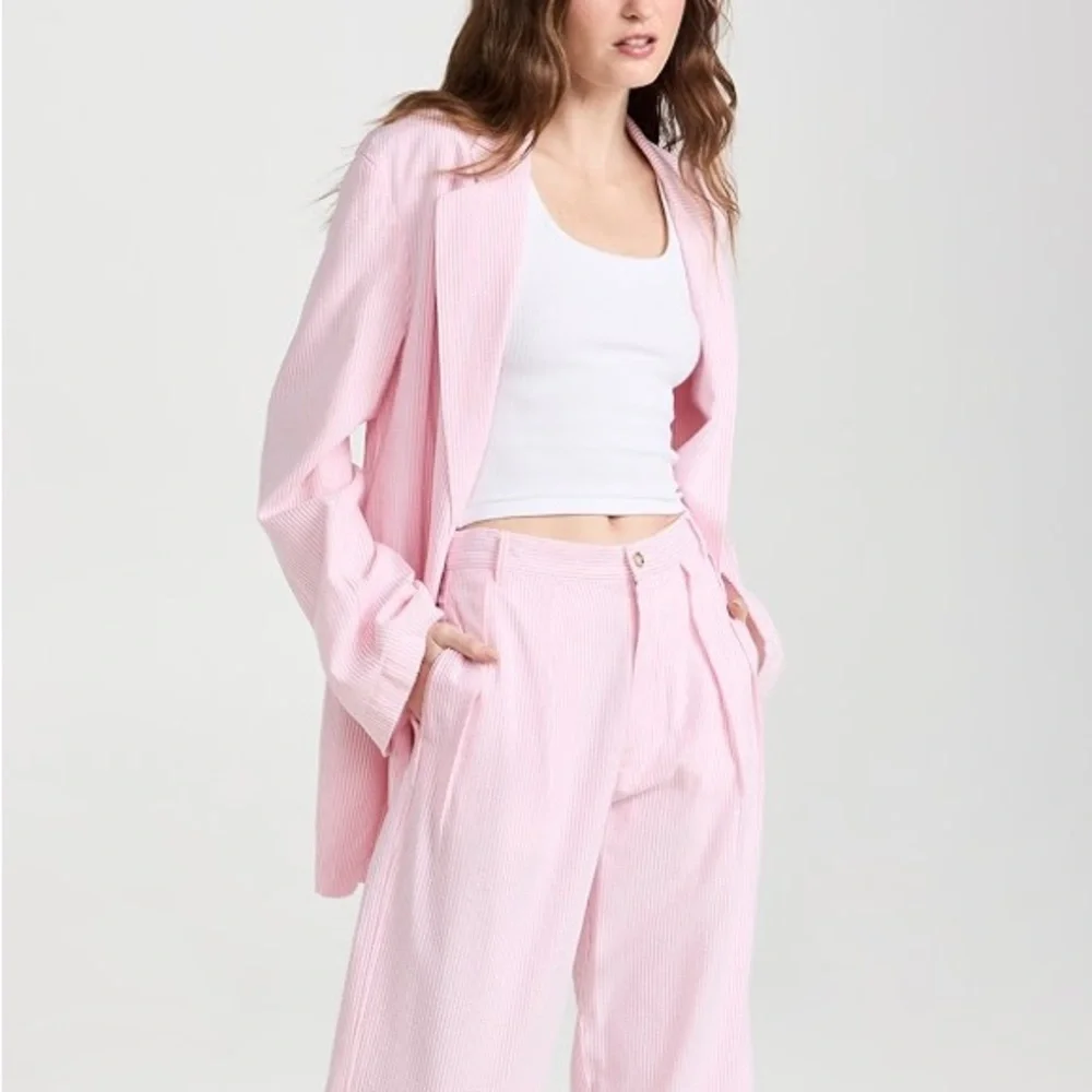 Denimist Pinstriped Pink Seersucker Deconstructed Oversized Blazer, XS Runs Big - Picture 3 of 14